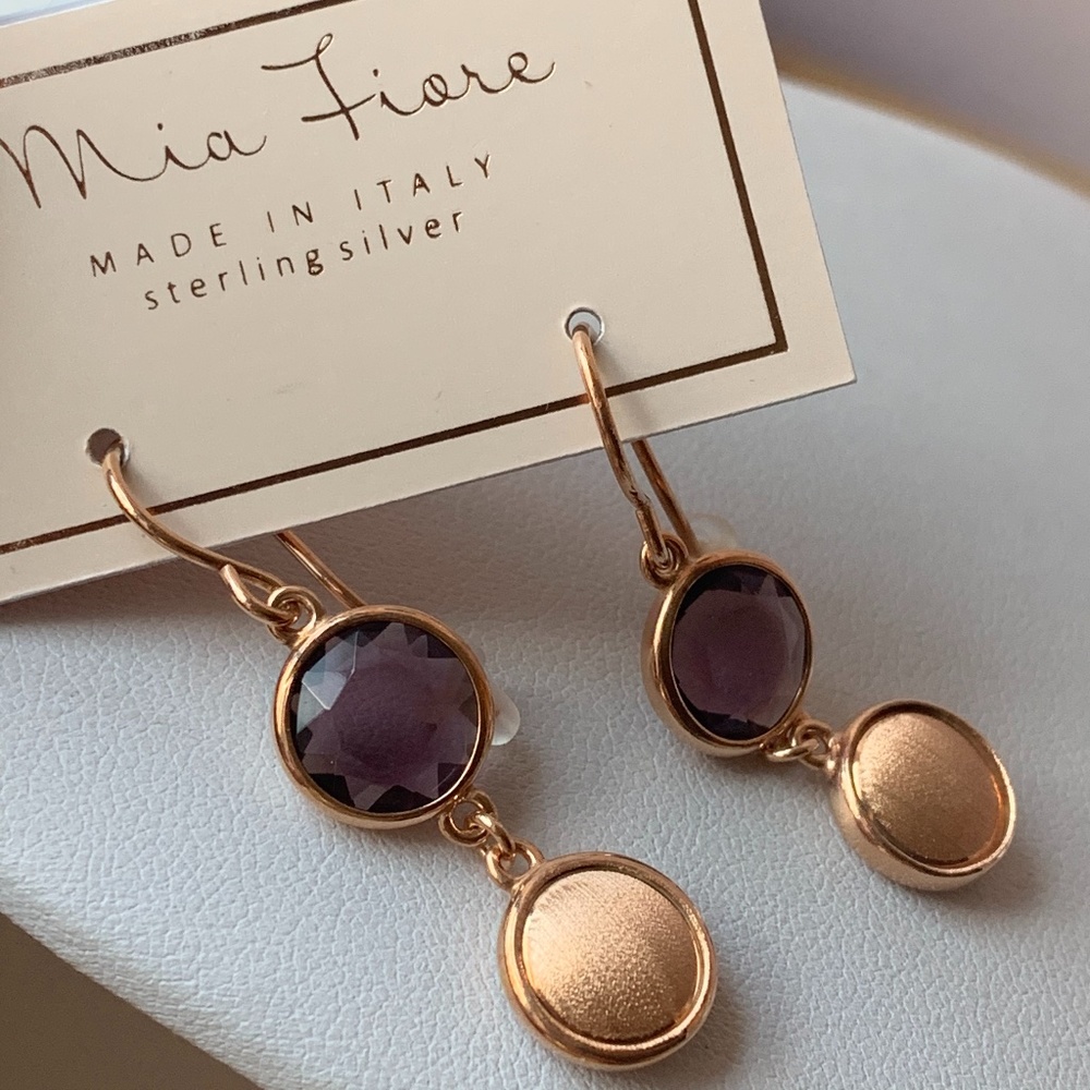 Sterling Silv Rose Gold Amethyst CZ Earrings